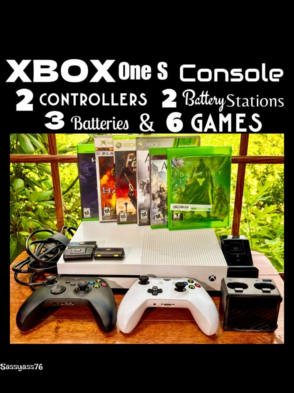 🆕XBOX▪️ONE S Console 2 Controllers 2 Battery Stations 3 Batteries & 6 Games
